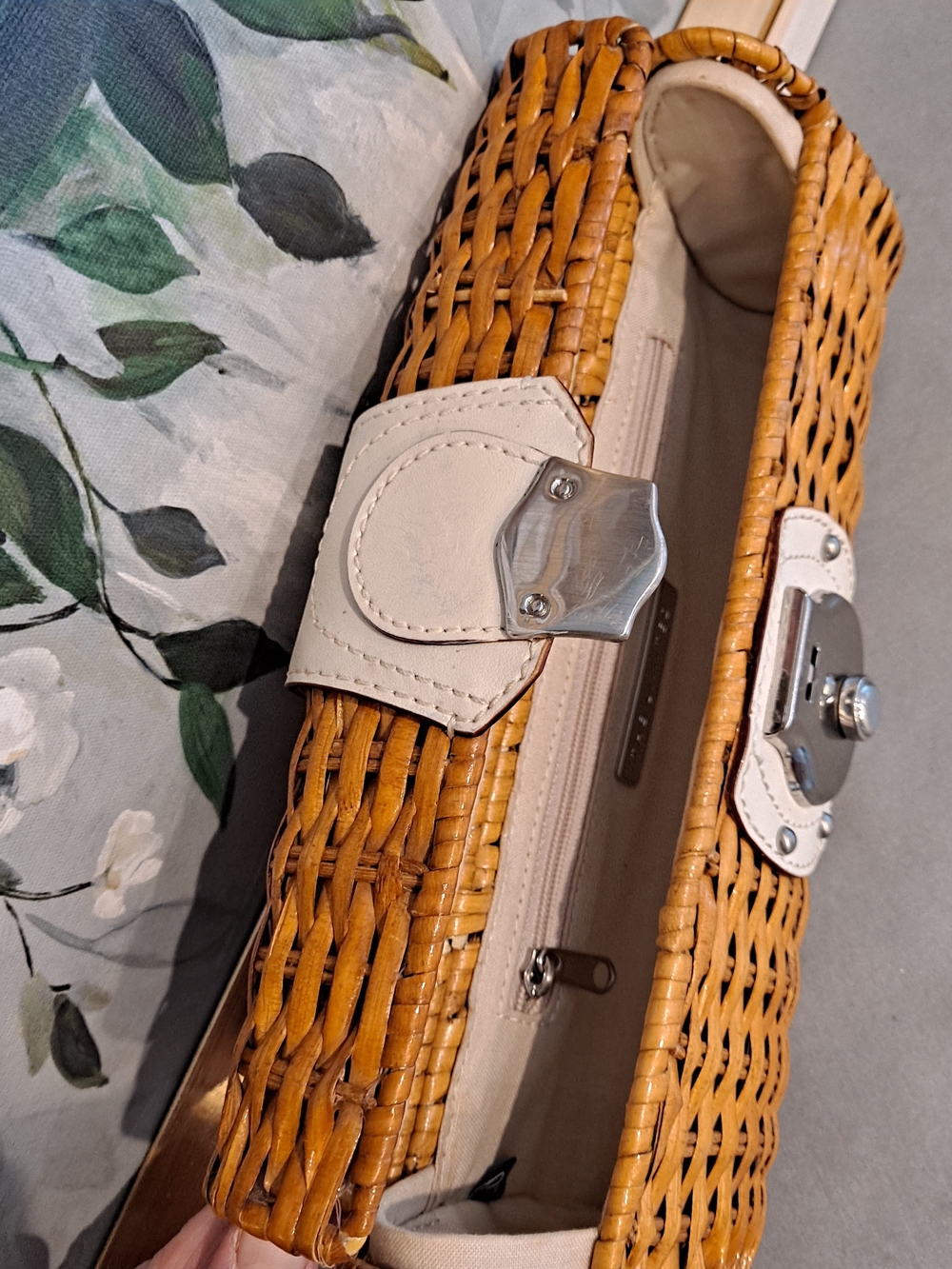 The Limited Woven Barrel Wicker Rattan Clutch White Trim and Silver Hardware - Picture 11 of 11